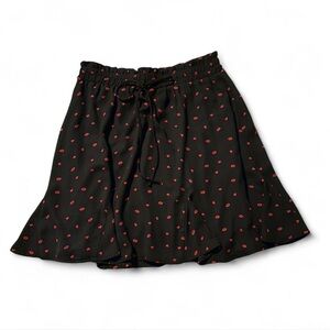 Black and Red Mini Skater Skirt with Tie Front